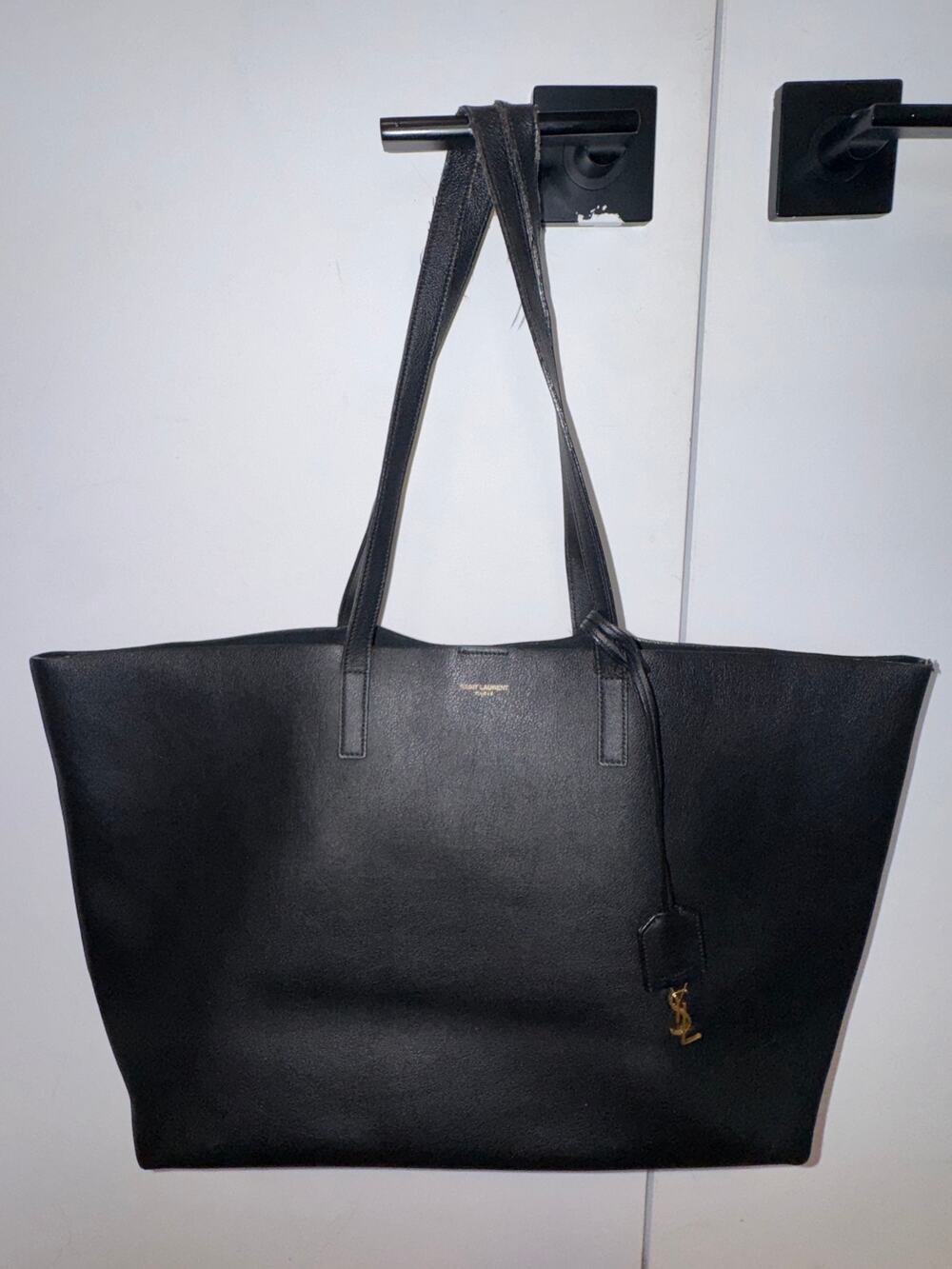 Saint Laurent YSL Black Leather Shopping Tote Shoulder Bag